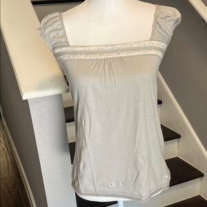 Abercrombie Gray Top with white & Gray front trim. Gathered straps & elastic Lg